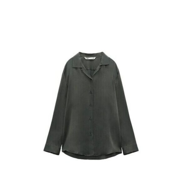 ZARA SATIN BLOUSE KHAKI SIZE XL | 2675/934 23" ptp - Picture 1 of 4